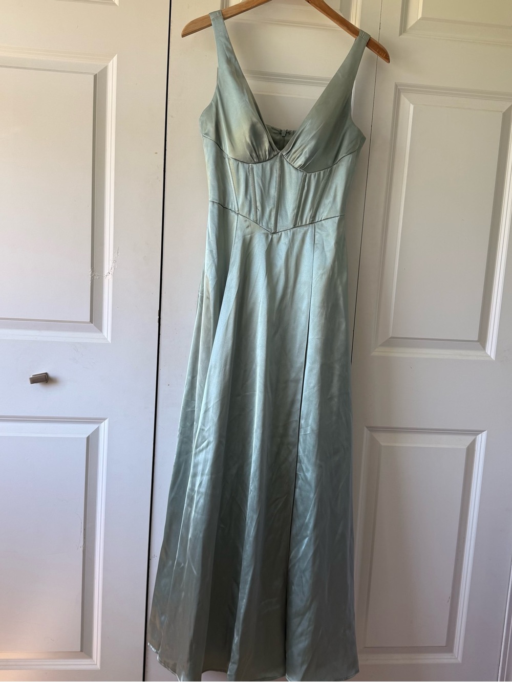 Satin V-Neck Maxi Dress in Sage
